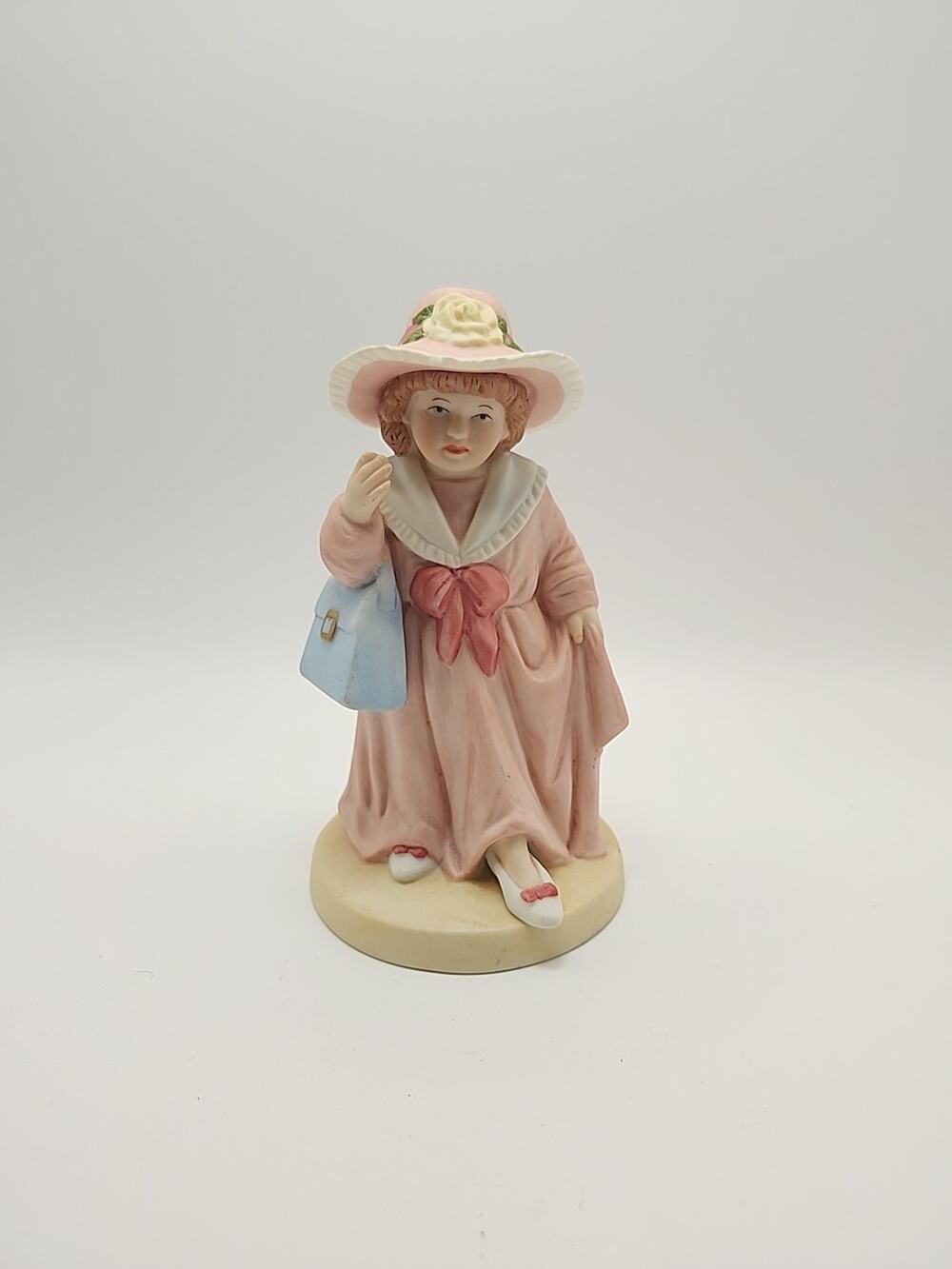 Vintage HOMCO #1488 Girl in Pink Dress & Hat with Purse Porcelain Figurine 5.5"